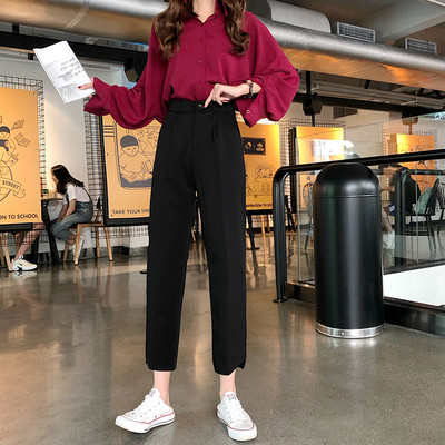 Pantaloni de dama cu talie inalta si buzunar