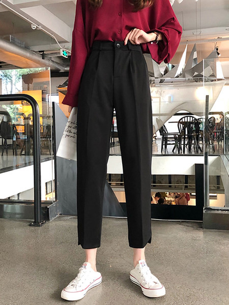 Pantaloni de dama cu talie inalta si buzunar