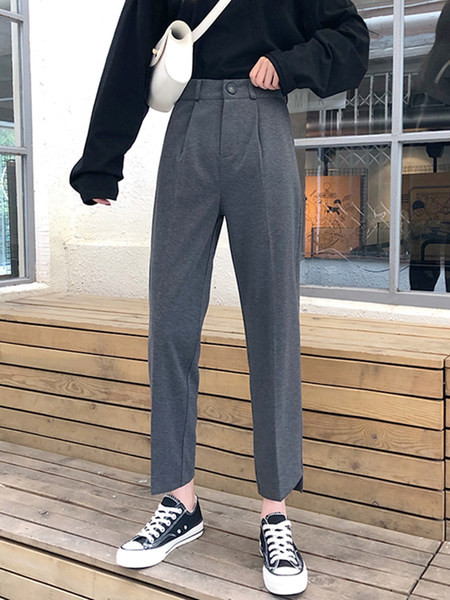 Pantaloni de dama cu talie inalta si buzunar