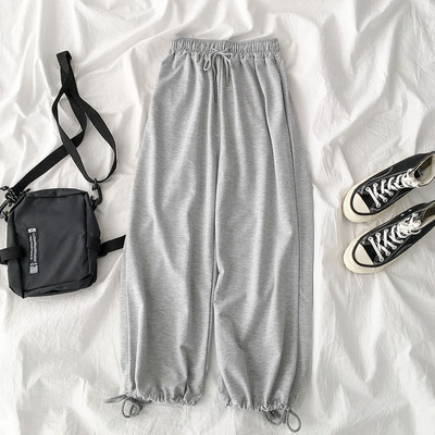 Pantaloni de dama cu talie elastica si cravate in doua culori