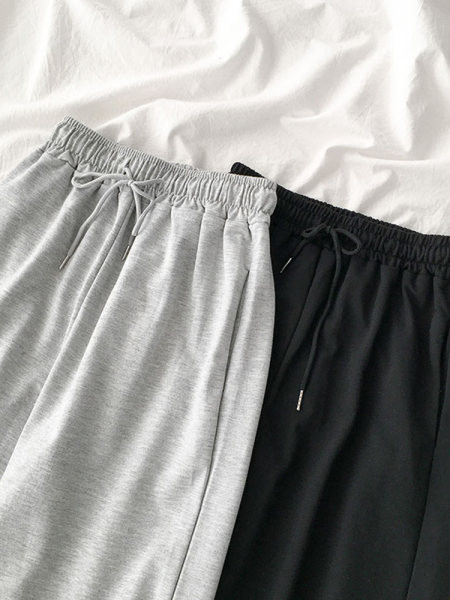 Pantaloni de dama cu talie elastica si cravate in doua culori