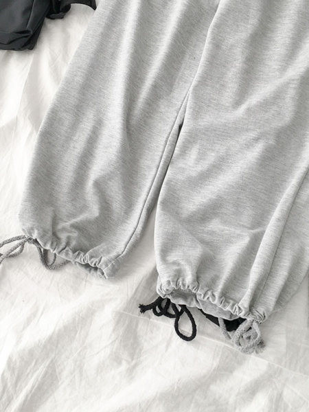 Pantaloni de dama cu talie elastica si cravate in doua culori