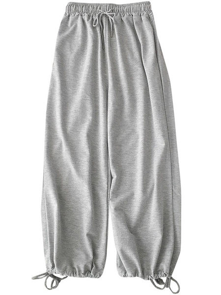 Pantaloni de dama cu talie elastica si cravate in doua culori