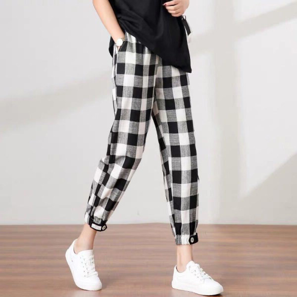 Pantaloni casual dama in carouri potriviti pentru primavara si vara