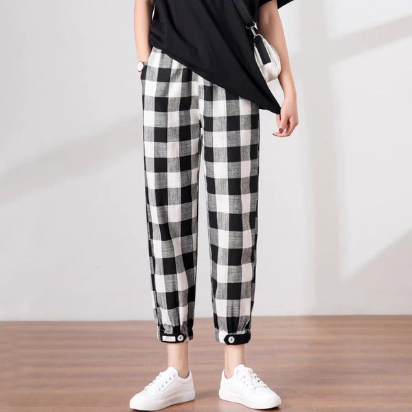 Pantaloni casual dama in carouri potriviti pentru primavara si vara