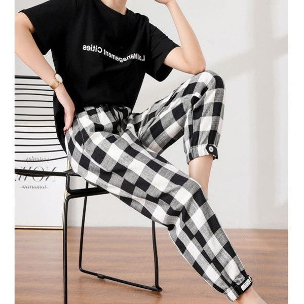 Pantaloni casual dama in carouri potriviti pentru primavara si vara