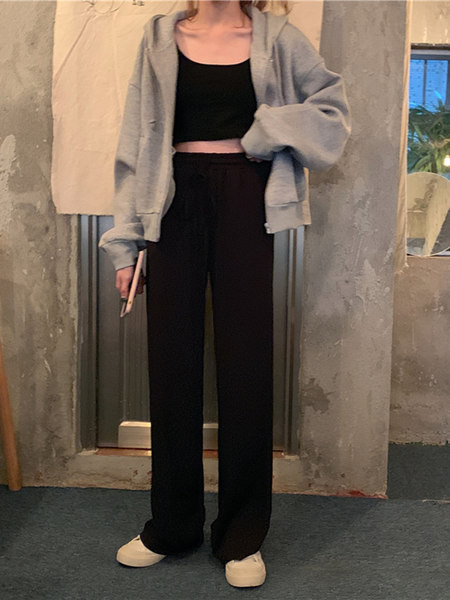 Pantaloni casual dama cu elastic si talie inalta