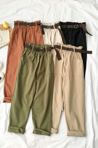 Pantaloni eleganti de dama cu centura si buzunare