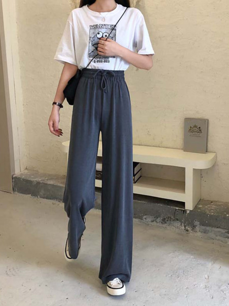 Pantaloni largi de dama cu talie inalta si cravate