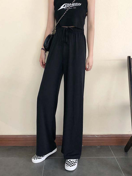 Pantaloni largi de dama cu talie inalta si cravate