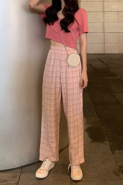 Дамски ежедневен кариран панталон с ластик