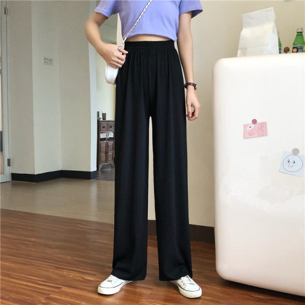 Vienspalvės plačios moteriškos kelnės aukštu juosmeniu