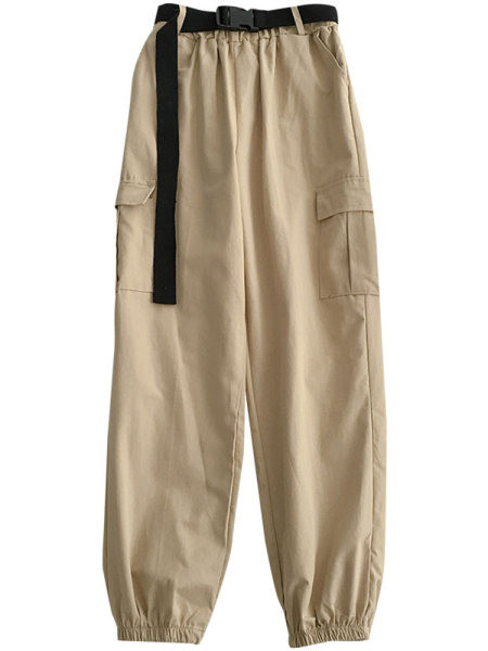 Pantaloni de dama cu curea si buzunare in patru culori