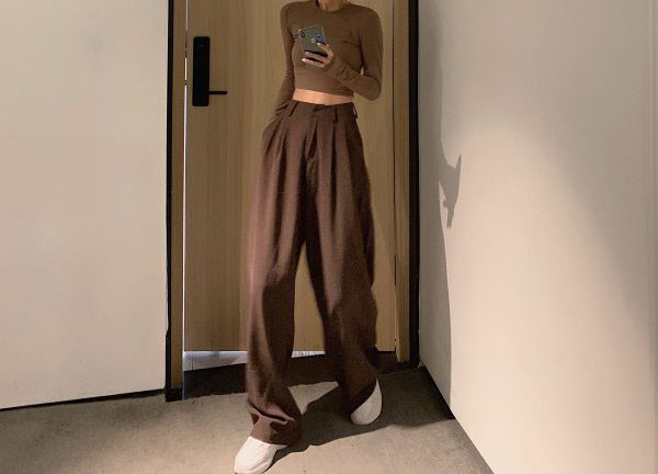 Дамски широк панталон с висока талия в два цвята