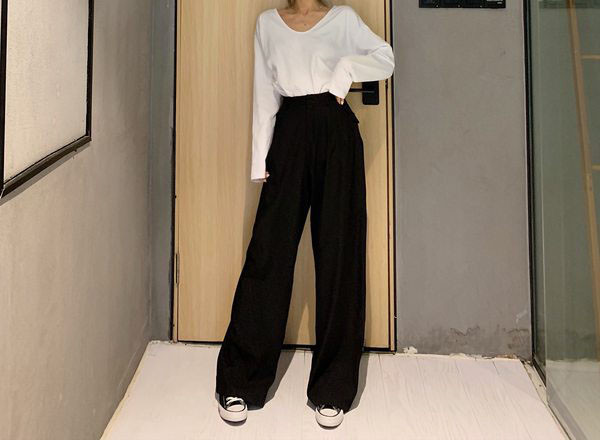 Дамски широк панталон с висока талия в два цвята