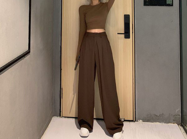 Дамски широк панталон с висока талия в два цвята