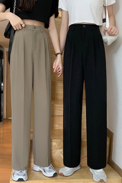 Прав дамски панталон с висока талия и копче