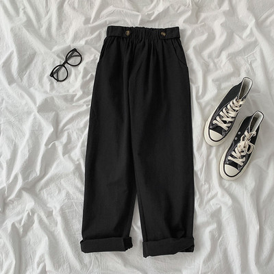 Дамски модерен панталон с ластична талия в сив и син цвят