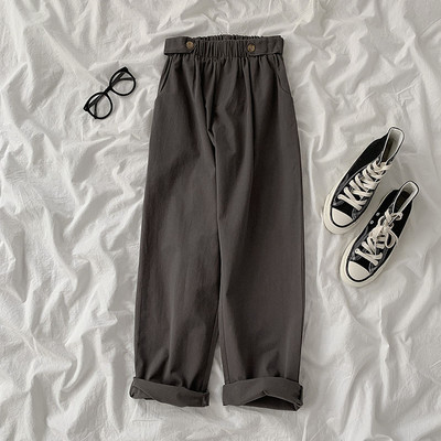 Дамски модерен панталон с ластична талия в сив и син цвят