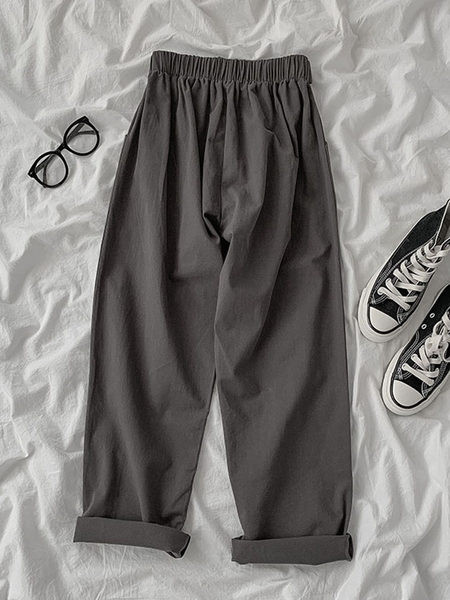 Дамски модерен панталон с ластична талия в сив и син цвят 