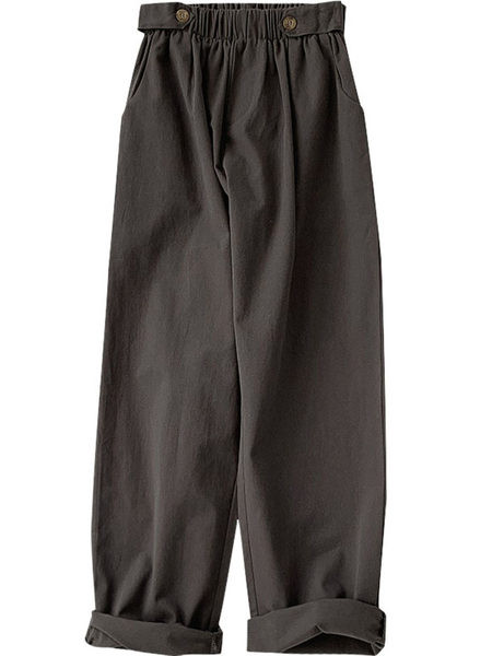 Дамски модерен панталон с ластична талия в сив и син цвят 