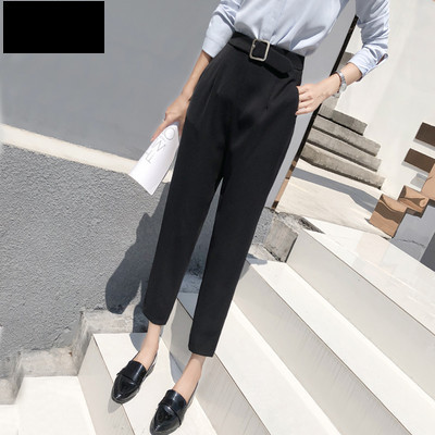 Pantaloni moderni de dama cu centura si buzunare - culoare neagra