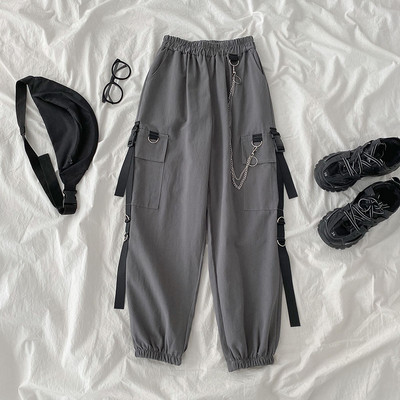 Pantaloni moderni de dama cu lant si buzunare