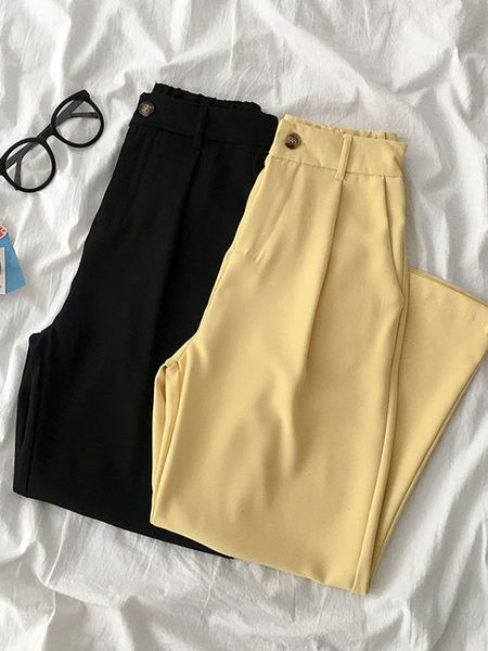 Pantaloni dama model uni cu talie inalta si buzunare