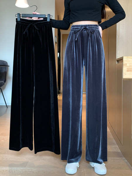 Tiesaus modelio moteriškos aksominės kelnės su kaklaraiščiais