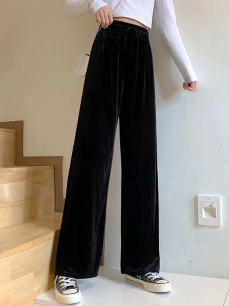 Tiesaus modelio moteriškos aksominės kelnės su kaklaraiščiais