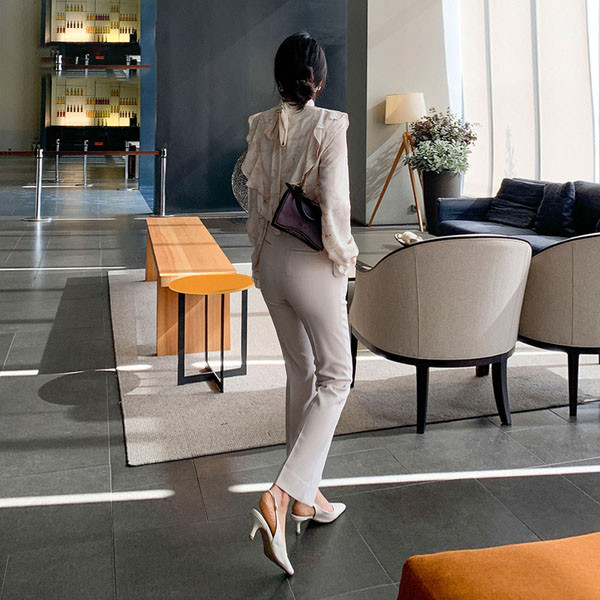 Pantaloni de primăvară de damă actuali cu talie înaltă