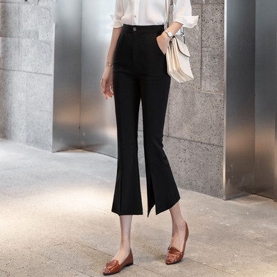 Moderne ženske hlače s prorezima i visokim strukom