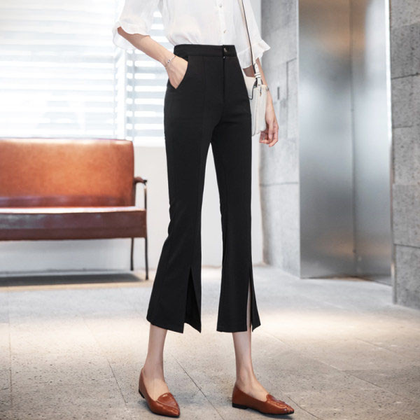 Moderne ženske hlače s prorezima i visokim strukom