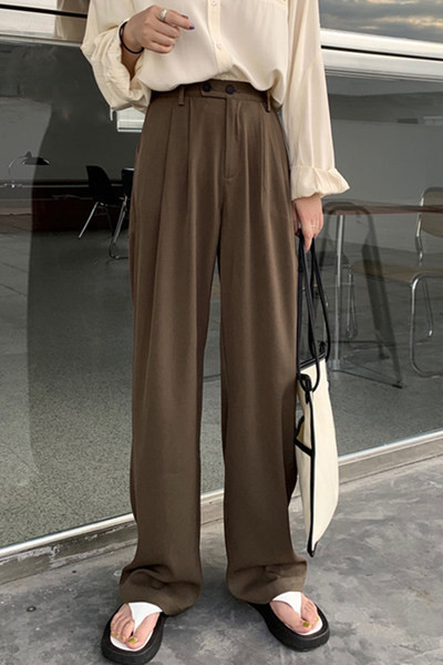 Pantaloni largi de dama cu talie inalta si nasturi