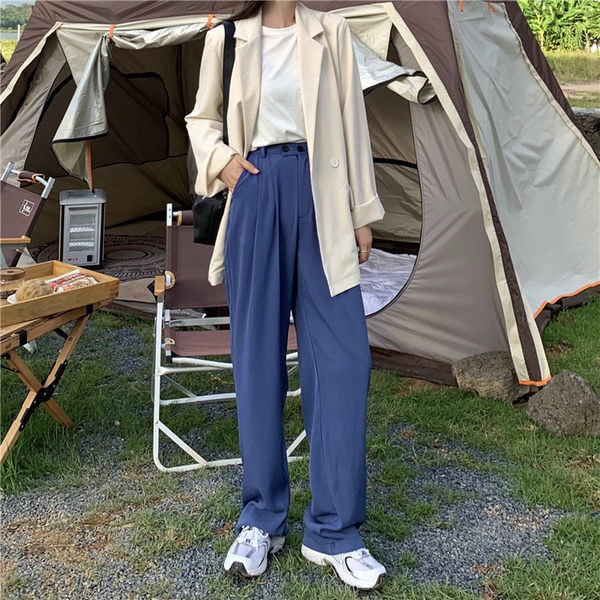 Pantaloni largi de dama cu talie inalta si nasturi