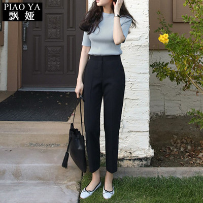 Спортно-ежедневен дамски панталон с висока талия черен цвят