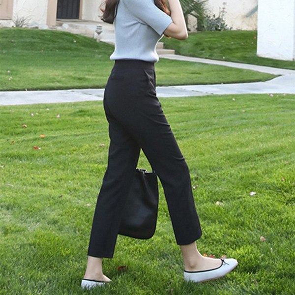 Спортно-ежедневен дамски панталон с висока талия черен цвят