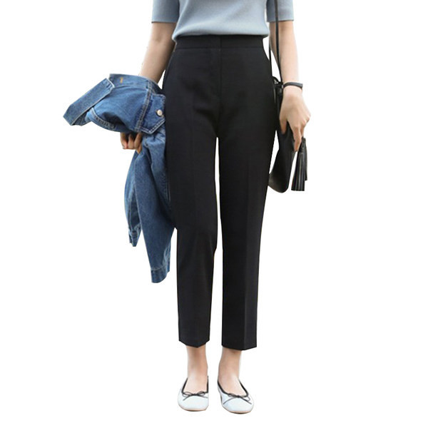 Спортно-ежедневен дамски панталон с висока талия черен цвят