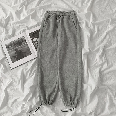 Дамски ежедневен панталон с ластична талия в черен и сив цвят