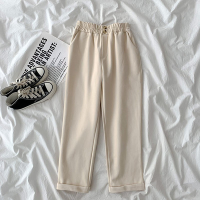 Pantaloni casual dama cu talie inalta si nasturi