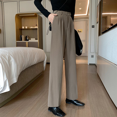 Прав дамски панталон с висока талия и копче