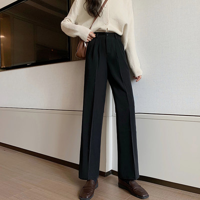 Прав дамски панталон с висока талия и копче