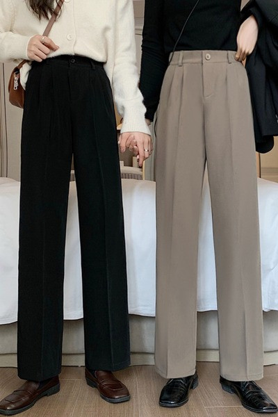 Прав дамски панталон с  висока талия и копче