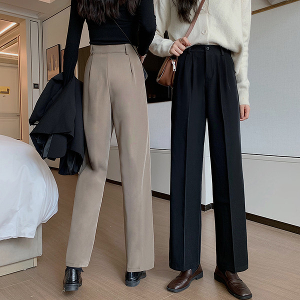 Прав дамски панталон с  висока талия и копче