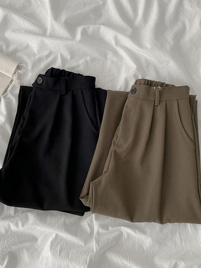 Дамски модерни панталони с копчета и джобове в кафяв и черен цвят 