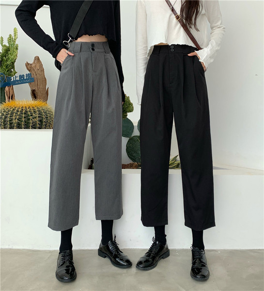 Дамски прав панталон с висока талия и джобове