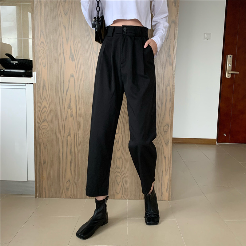 Дамски прав панталон с висока талия и джобове