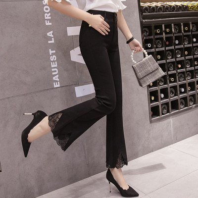 Модерен дамски панталон тип чарлстон с дантела и висока талия
