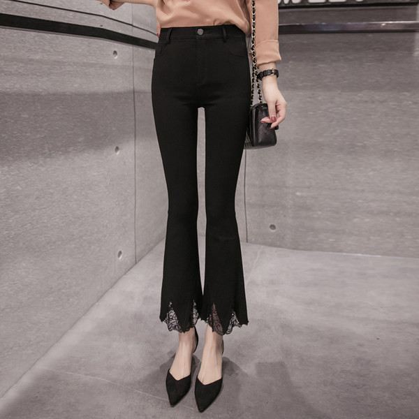 Pantaloni Charleston de dama moderni cu dantela si talie inalta