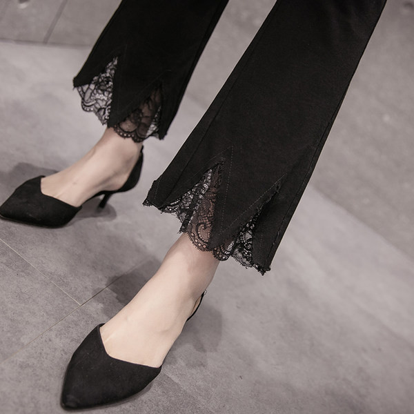 Pantaloni Charleston de dama moderni cu dantela si talie inalta